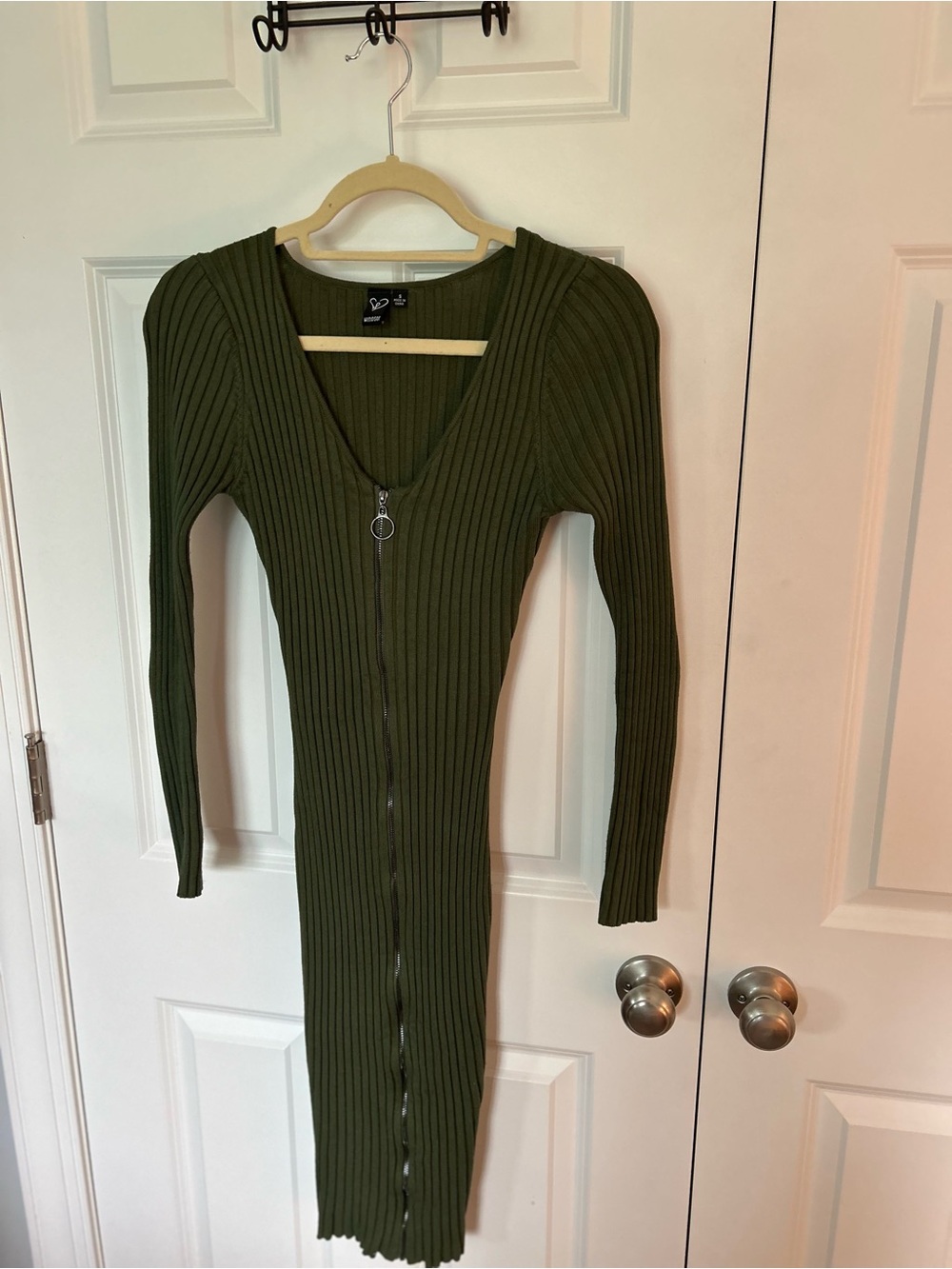 Windsor Olive Green Ribbed Long Sleeve Bodycon Dress - Picture 3 of 7